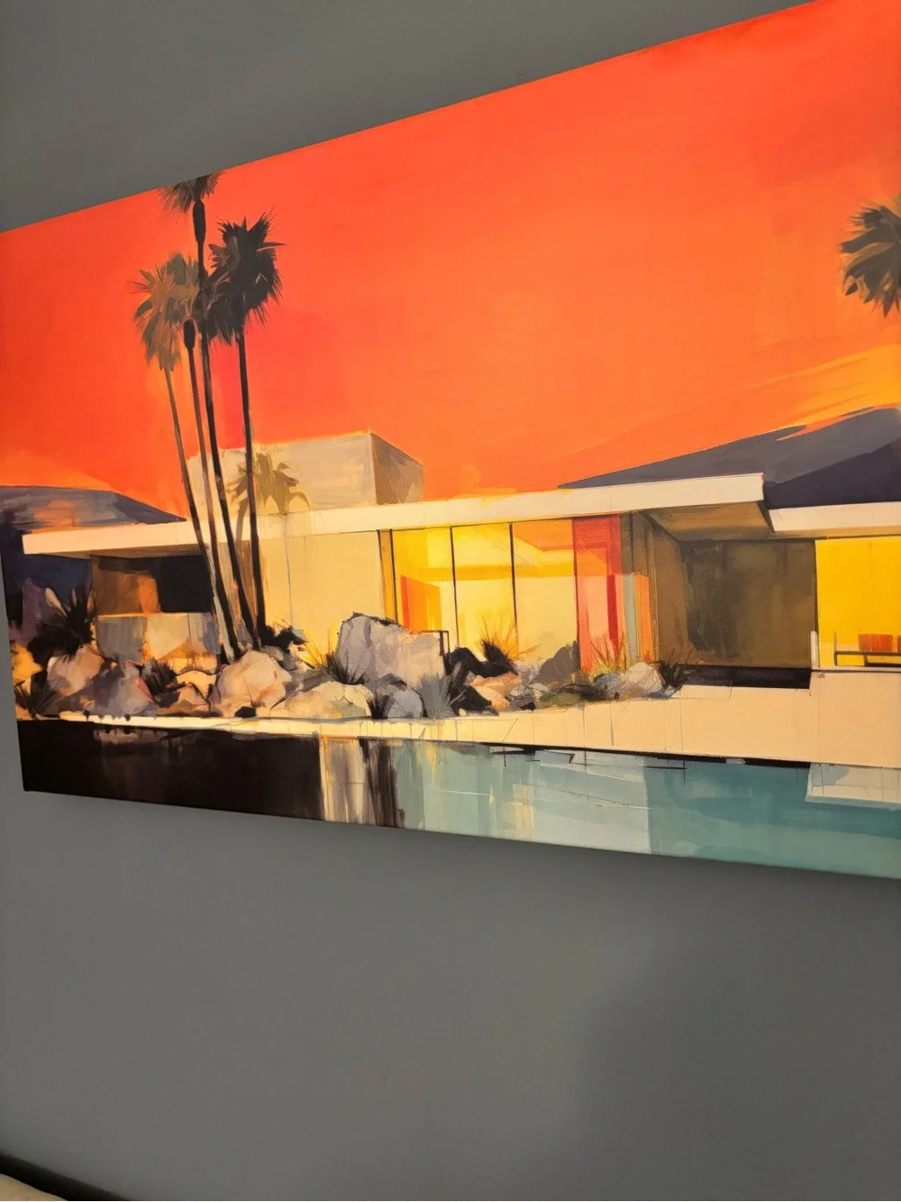 Palm Springs Sunset at Mid-Century Modern Home with Pool - Wall Art Canvas